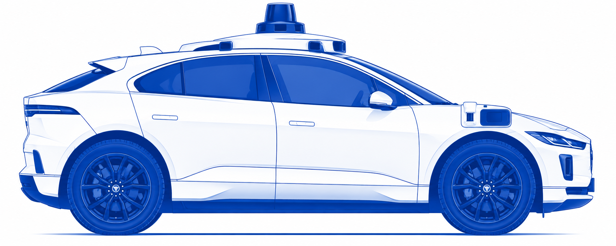 Illustrated side profile of a Waymo Jaguar I-PACE